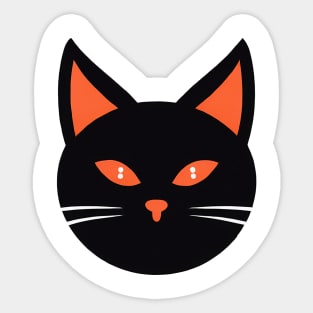 Round face of black cat with orange eyes Sticker